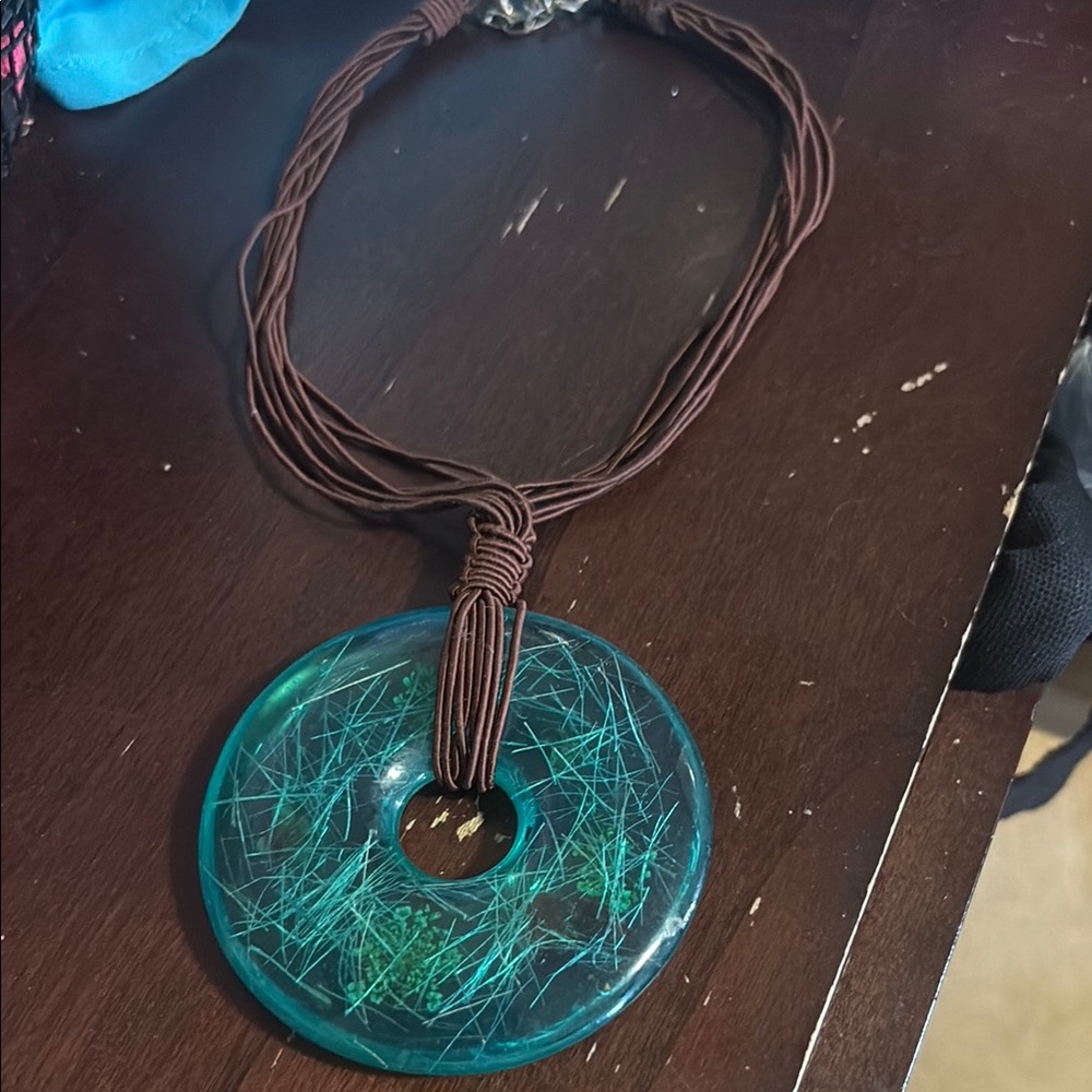 Teal and Brown Pendant Necklace